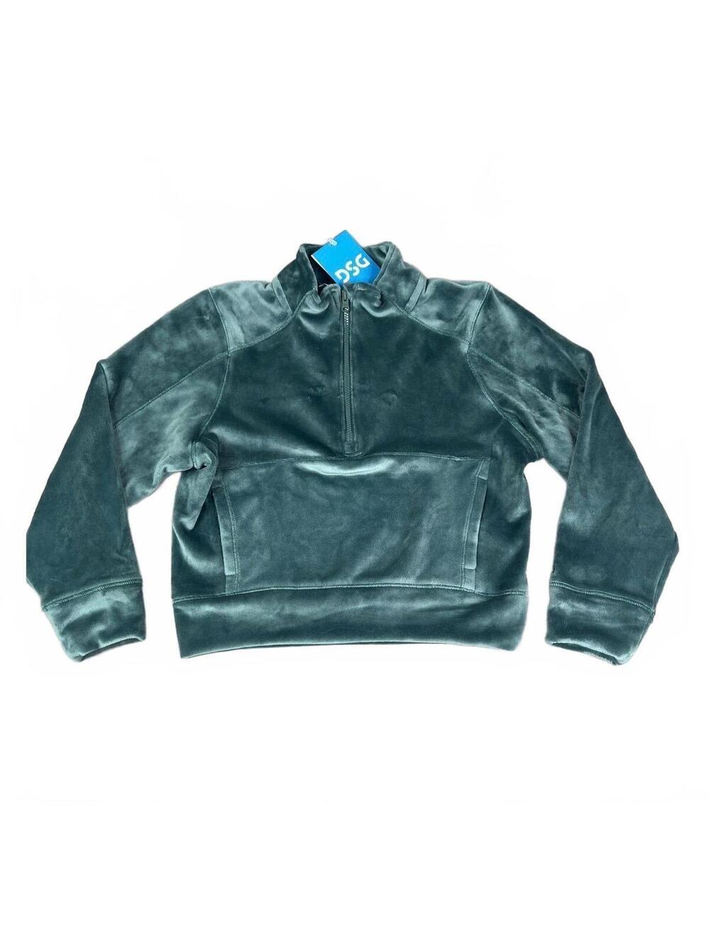 DSG Velour 1/2 Zip Pullover Girls XS Dark Green Soft Fleece Sweater NWT XS 6/7